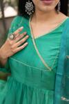 Shop_Cupid Cotton_Emerald Green Silk Cotton Sleeve Angrakha Kurta Lehenga Set For Women_Online_at_Aza_Fashions