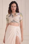 Shwetanga_Ivory Organic Cotton Printed Abstract Round Crop Top And Skirt Set _Online_at_Aza_Fashions