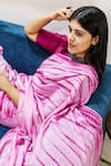 Shop_Cupid Cotton_Fuchsia Silk Cotton Tie Dye Round Pattern Saree With Blouse _Online_at_Aza_Fashions