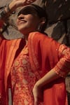 Buy_Shrutkirti_Orange Chanderi Printed Floral V Neck Blossom Kurta Palazzo Set _Online_at_Aza_Fashions