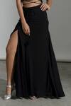 AMRTA by GUNEET KONDAL_Black 100% Viscose Moss Crepe Embroidery Wrap Style Crop Top And Skirt Set _Online_at_Aza_Fashions