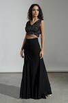 Buy_AMRTA by GUNEET KONDAL_Black 100% Viscose Moss Crepe Embroidery Wrap Style Crop Top And Skirt Set _Online_at_Aza_Fashions