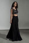 Shop_AMRTA by GUNEET KONDAL_Black 100% Viscose Moss Crepe Embroidery Wrap Style Crop Top And Skirt Set _Online_at_Aza_Fashions