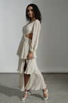 Amrta By Guneet Kondal_Off White Viscose, Chiffon V-neck Tiered Maxi Dress _Online_at_Aza_Fashions