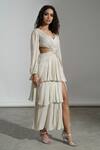 Buy_Amrta By Guneet Kondal_Off White Viscose, Chiffon V-neck Tiered Maxi Dress _Online_at_Aza_Fashions