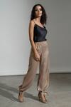 Buy_Amrta By Guneet Kondal_Black Polyester, Satin Cowl Neck Camisole With Metallic Pant Set_Online_at_Aza_Fashions