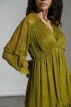 Buy Amrta By Guneet Kondal Green Viscose, Georgette Ruffles V-neck Victorian Sleeve Mini Dress Online at Aza Fashions Buy_Amrta By Guneet Kondal_Green Viscose, Georgette Ruffles V-neck Victorian Sleeve Mini Dress _Online_at_Aza_Fashions
