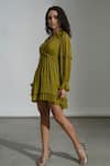 Shop Amrta By Guneet Kondal Green Viscose, Georgette Ruffles V-neck Victorian Sleeve Mini Dress Online at Aza Fashions Shop_Amrta By Guneet Kondal_Green Viscose, Georgette Ruffles V-neck Victorian Sleeve Mini Dress _Online_at_Aza_Fashions
