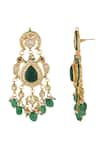 Buy_Chhavi's Jewels_Green Kundan Embellished Chandelier Earrings _Online_at_Aza_Fashions