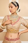 Sheetal Batra_Pink Pure Raw Silk Embroidered Kashmiri Tilla V Neck Bridal Lehenga Set _at_Aza_Fashions