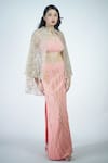 Rina Dhaka_Brown Cotton Embroidery Front Tie-up Cape _Online_at_Aza_Fashions