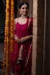 Leela By A_Maroon Chanderi Embroidery Zari Round Kurta Dhoti Pant Set _Online_at_Aza_Fashions
