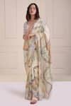 Shwetanga_Ivory Organic Cotton Printed Abstract Sweetheart Saree With Embroidered Blouse _Online_at_Aza_Fashions