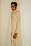 Buy_Drishti & Zahabia_Cream Kurta And Pants Chanderi Silk & Bundi Dupion Silk Checkered & Set _Online_at_Aza_Fashions