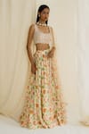 Shop_Drishti & Zahabia_Cream Dupion Silk Embroidered Floral Round Print Skirt Set _Online_at_Aza_Fashions