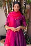 The Aarya_Purple Chanderi, Viscose Embroidery V-neck Handwoven Anarkali Palazzo Set_Online_at_Aza_Fashions