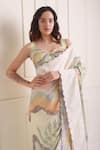 Shop_Shwetanga_Ivory Organic Cotton Printed Abstract Sweetheart Neck Saree With Draped Blouse _Online_at_Aza_Fashions