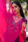 Buy_The Aarya_Purple Chanderi, Viscose Embroidery V-neck Handwoven Anarkali Palazzo Set_Online_at_Aza_Fashions