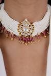 Osvag India_Gold Plated Diamonds, Beads Layered Pendant Choker Set _Online_at_Aza_Fashions