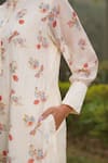 Dhaari_Off White Handwoven Cotton Silk Hand Painted Kantha Ruffle Collar Dress _Online_at_Aza_Fashions