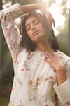 Shop_Dhaari_Off White Handwoven Cotton Silk Hand Painted Kantha Ruffle Collar Dress _Online_at_Aza_Fashions