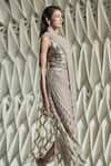 Rohit Gandhi + Rahul Khanna_Silver Tulle Embroidery Metallic Sequins Abyss Cutwork Skirt _Online_at_Aza_Fashions