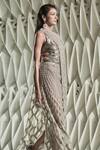 Shop_Rohit Gandhi + Rahul Khanna_Silver Rayon Sequins Halter Neck Abyss Embellished Slip Top _at_Aza_Fashions