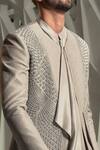 Rohit Gandhi + Rahul Khanna_Grey Silk Embroidery Metallic Beads Ashlar Jacket _Online_at_Aza_Fashions