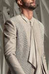 Rohit Gandhi + Rahul Khanna_Grey Satin Plain Ashlar Draped Kurta _Online_at_Aza_Fashions