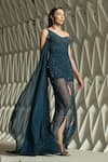 Rohit Gandhi + Rahul Khanna_Blue Tulle Ada Off Shoulder Gown_Online_at_Aza_Fashions