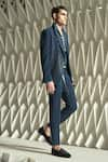 Rohit Gandhi + Rahul Khanna_Blue Crepe Embroidery Metallic Crystals And Beads Ionic Single Breasted Blazer _Online_at_Aza_Fashions