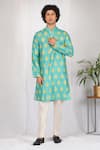 Buy_Eleven Brothers_Green Kurta Mulberry Silk Print Ace Inverted And Pant Set _Online_at_Aza_Fashions