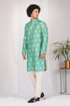 Eleven Brothers_Green Kurta Mulberry Silk Print Ace Inverted And Pant Set _at_Aza_Fashions