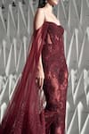 Shop_Rohit Gandhi + Rahul Khanna_Maroon Tulle Embroidery Zari Sweetheart Neck Axio Embellished Jumpsuit  _Online_at_Aza_Fashions