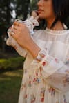 Dhaari_Off White Handwoven Cotton Silk Hand Painted And Embroidered Floral Dress Tiered _Online_at_Aza_Fashions