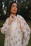 Buy_Dhaari_Off White Handwoven Cotton Silk Hand Painted And Embroidered Floral Dress Tiered _Online_at_Aza_Fashions