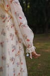 Dhaari_Off White Handwoven Cotton Silk Hand Painted And Embroidered Floral Dress Tiered _at_Aza_Fashions