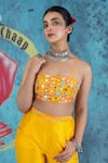 Kacha Tanka_Yellow Dupion Art Silk Embroidery Floral Square Mirror And Work Crop Top Cape Set _Online_at_Aza_Fashions