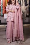 Shipraa Grover_Pink Chanderi Embroidery Round Neck Seerat Kurta Palazzo Set _Online_at_Aza_Fashions