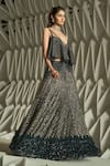Rohit Gandhi + Rahul Khanna_Blue Tulle Crystals Plunge Neck Crest Embellished Blouse _Online_at_Aza_Fashions