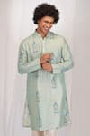 Shop_Eleven Brothers_Blue Kurta Mulberry Silk Print Gin O Clock And Pant Set_Online_at_Aza_Fashions