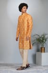 Shop_Eleven Brothers_Yellow Kurta Mulberry Silk Print Amber And Pant Set _Online_at_Aza_Fashions