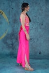Kacha Tanka_Pink Dupion Art Silk Embroidery Mirror Work V Wrap Top And Flared Hem Pant Set _Online_at_Aza_Fashions