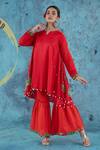 Buy Kacha Tanka Red Cotton Satin Applique Floral Round Neck Asymmetric Kurta Sharara Set Online at Aza Fashions Buy_Kacha Tanka_Red Cotton Satin Applique Floral Round Neck Asymmetric Kurta Sharara Set _Online_at_Aza_Fashions