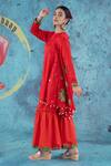 Shop Kacha Tanka Red Cotton Satin Applique Floral Round Neck Asymmetric Kurta Sharara Set Online at Aza Fashions Shop_Kacha Tanka_Red Cotton Satin Applique Floral Round Neck Asymmetric Kurta Sharara Set _Online_at_Aza_Fashions