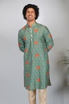 Buy_Eleven Brothers_Green Kurta Mulberry Silk Print Tiger Land And Pant Set _Online_at_Aza_Fashions