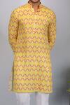 Buy_Eleven Brothers_Yellow Kurta Softy Silk Print Diamond And Pant Set _Online_at_Aza_Fashions