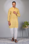 Shop_Eleven Brothers_Yellow Kurta Softy Silk Print Diamond And Pant Set _Online_at_Aza_Fashions