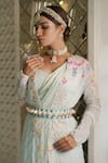 XOXO Apurva_Blue Organza Embroidered Floral Jacket Front Open And Saree Set  _Online_at_Aza_Fashions