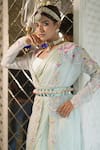 Shop_XOXO Apurva_Blue Organza Embroidered Floral Jacket Front Open And Saree Set  _Online_at_Aza_Fashions